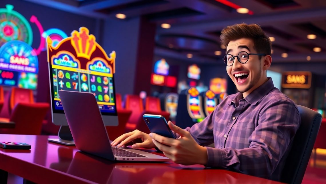 радостный игрок выигрывает на онлайн слотах